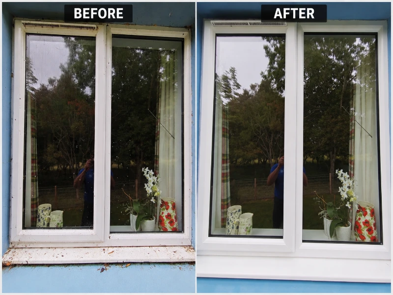 Before and after professional window cleaning — streak-free clean glass San Clemente CA